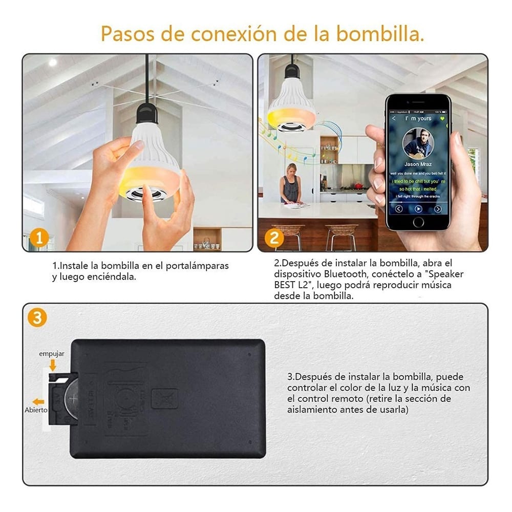 Foco Bocina Bluetooth 12w Rgb Bombilla Led Inteligente BMB-1057