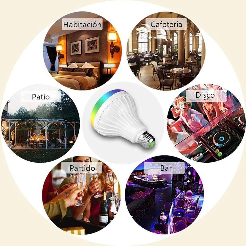 Foco Bocina Bluetooth 12w Rgb Bombilla Led Inteligente BMB-1055
