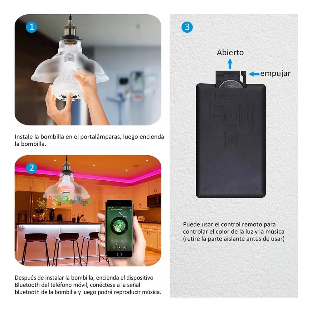 Foco Bocina Bluetooth 12w Rgb Bombilla Led Inteligente BMB-1054