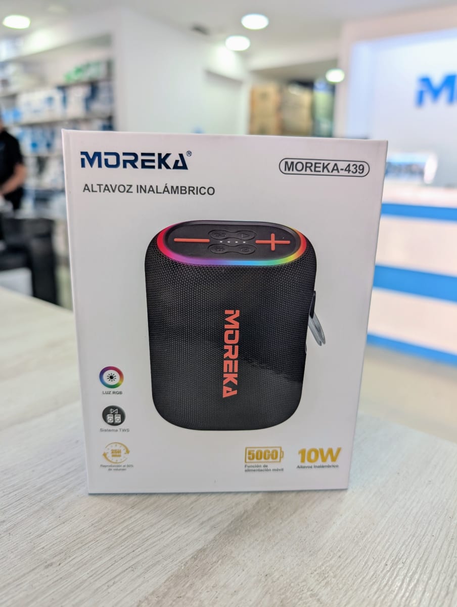 Bocina Power Bank Moreka 439 10W 5000mAh cables tipo IP y C hasta 25 Horas6