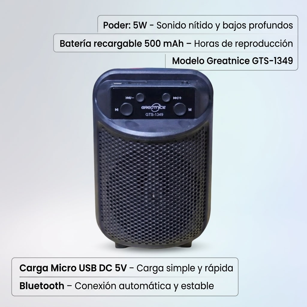 Bocina Bluetooth Recargable Greatnice GTS-1349 USB RADIO 5W2