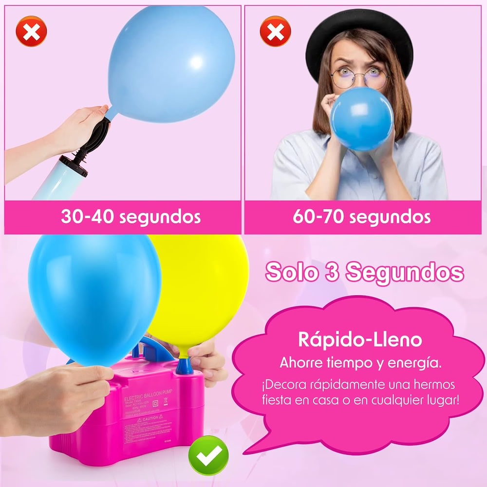 Bomba de Globos Eléctrica Portátil Inflador de Globos de Doble Boquilla 730055