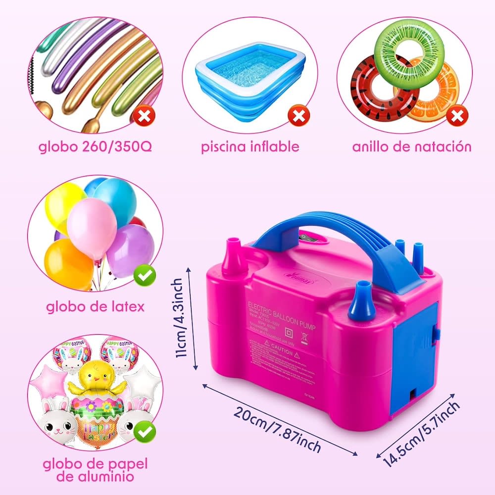 Bomba de Globos Eléctrica Portátil Inflador de Globos de Doble Boquilla 730057