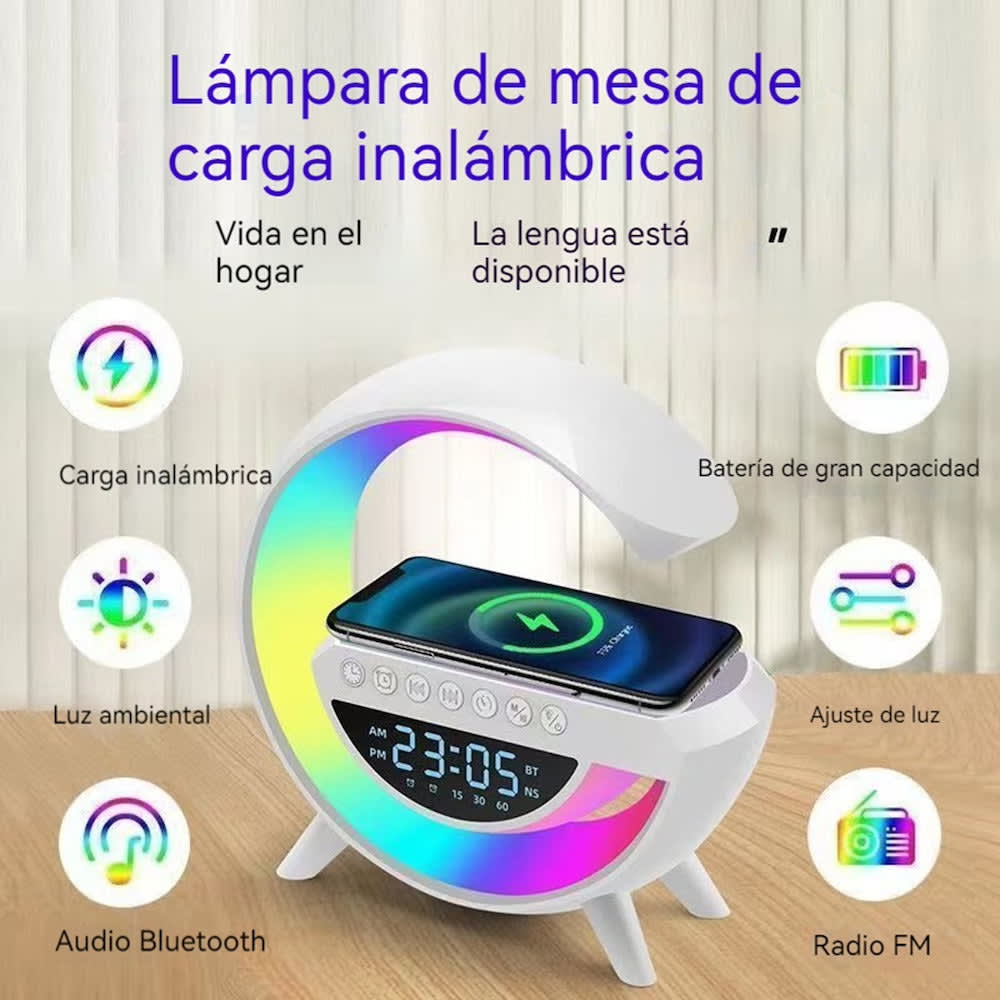 Lampara Cargador Altavoz Bluetooth Reloj despertador BT-34012