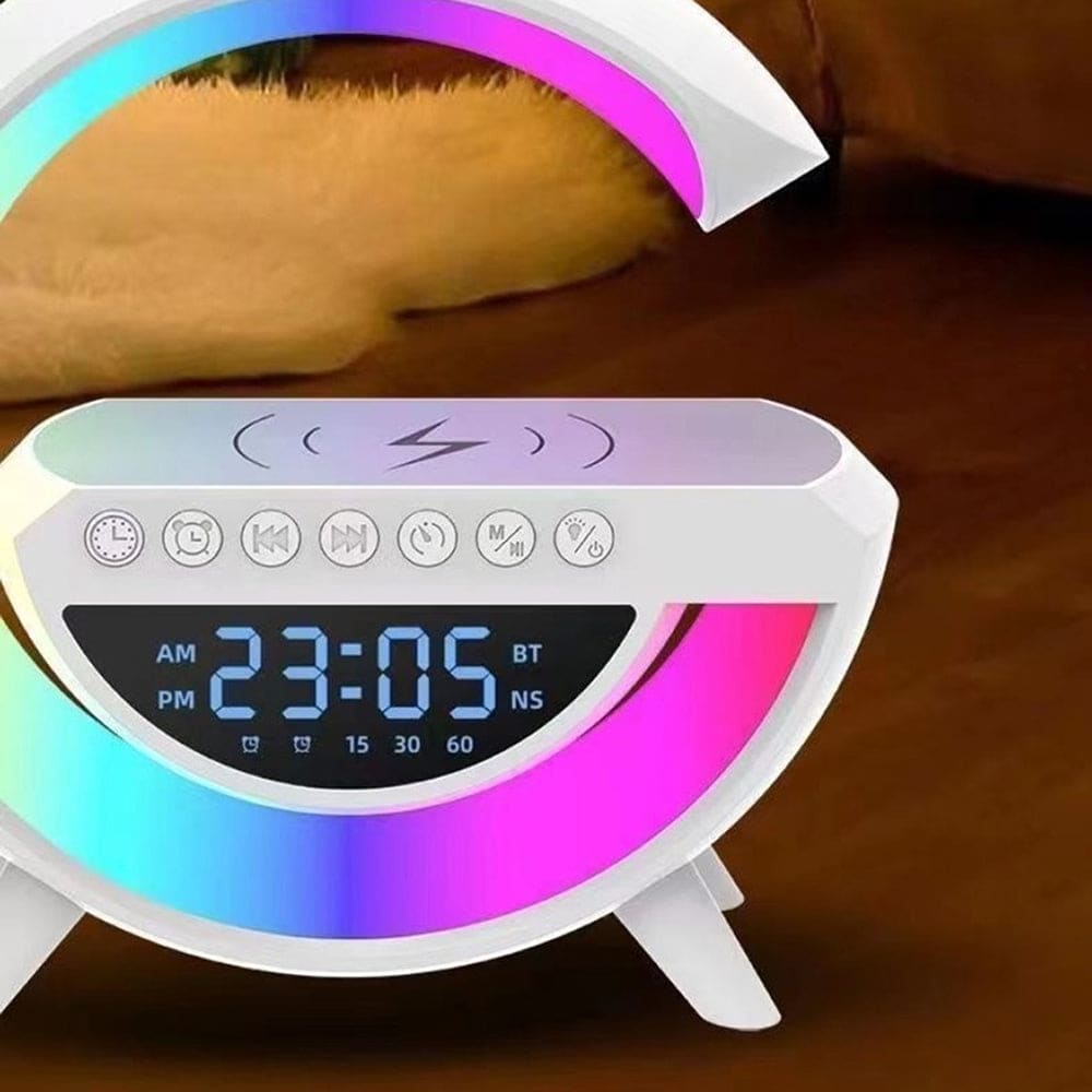 Lampara Cargador Altavoz Bluetooth Reloj despertador BT-34017