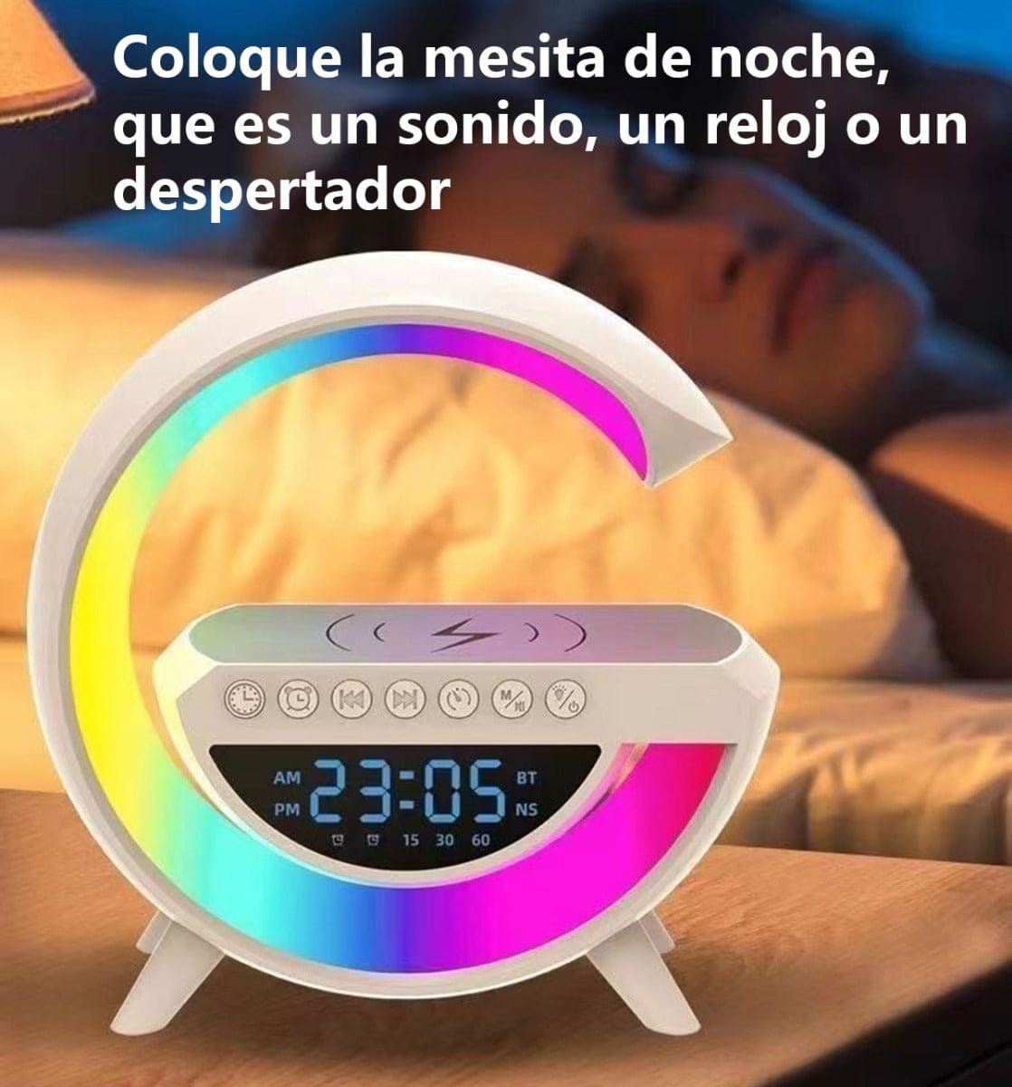 Lampara Cargador Altavoz Bluetooth Reloj despertador BT-34018