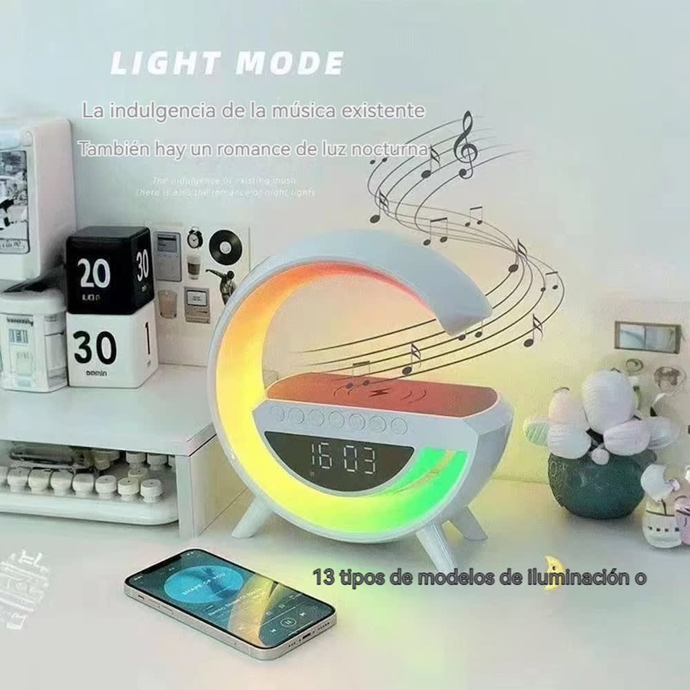 Lampara Cargador Altavoz Bluetooth Reloj despertador BT-34016