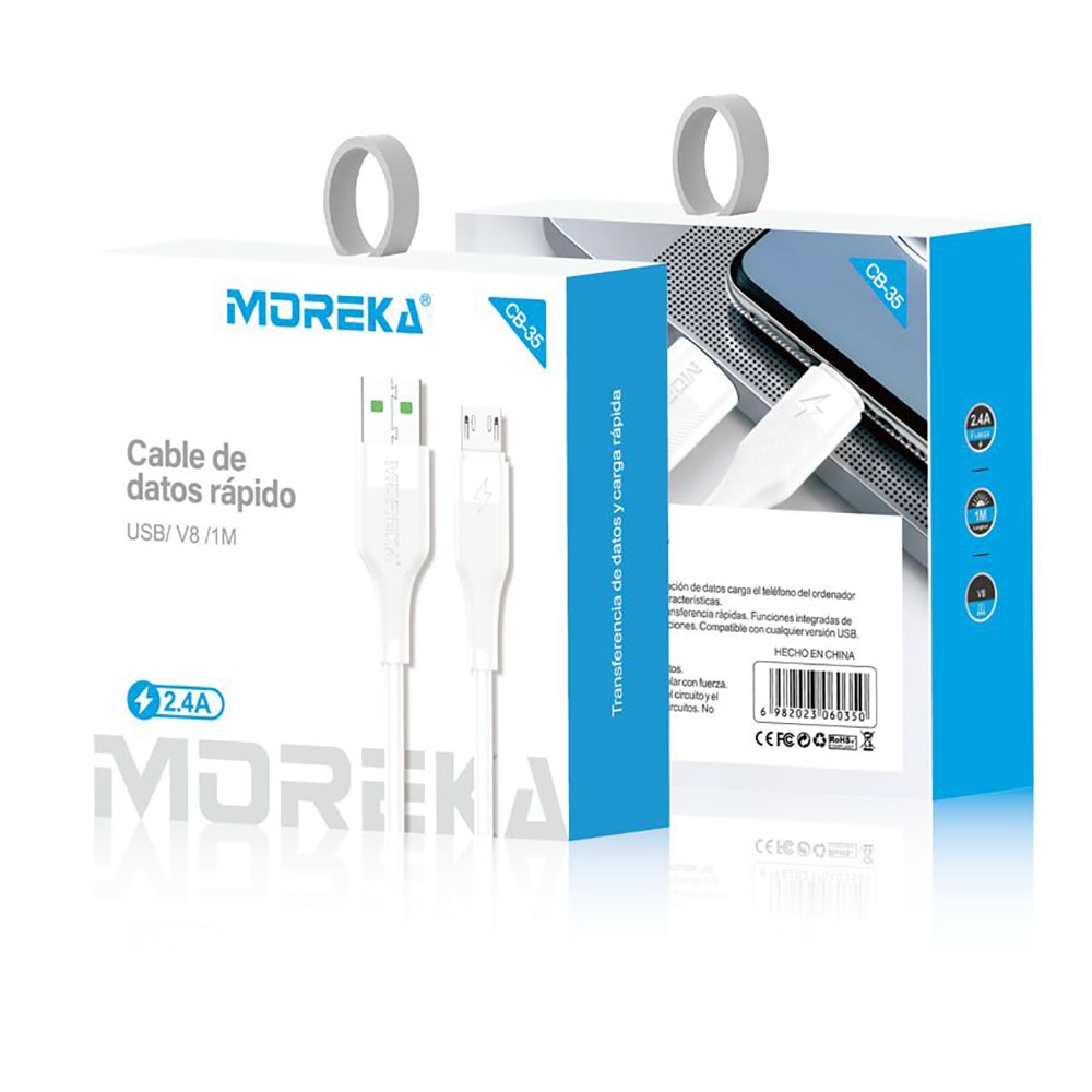 Cable Tipo V8 Micro USB, Moreka CB-35, 2.4 1 M.3
