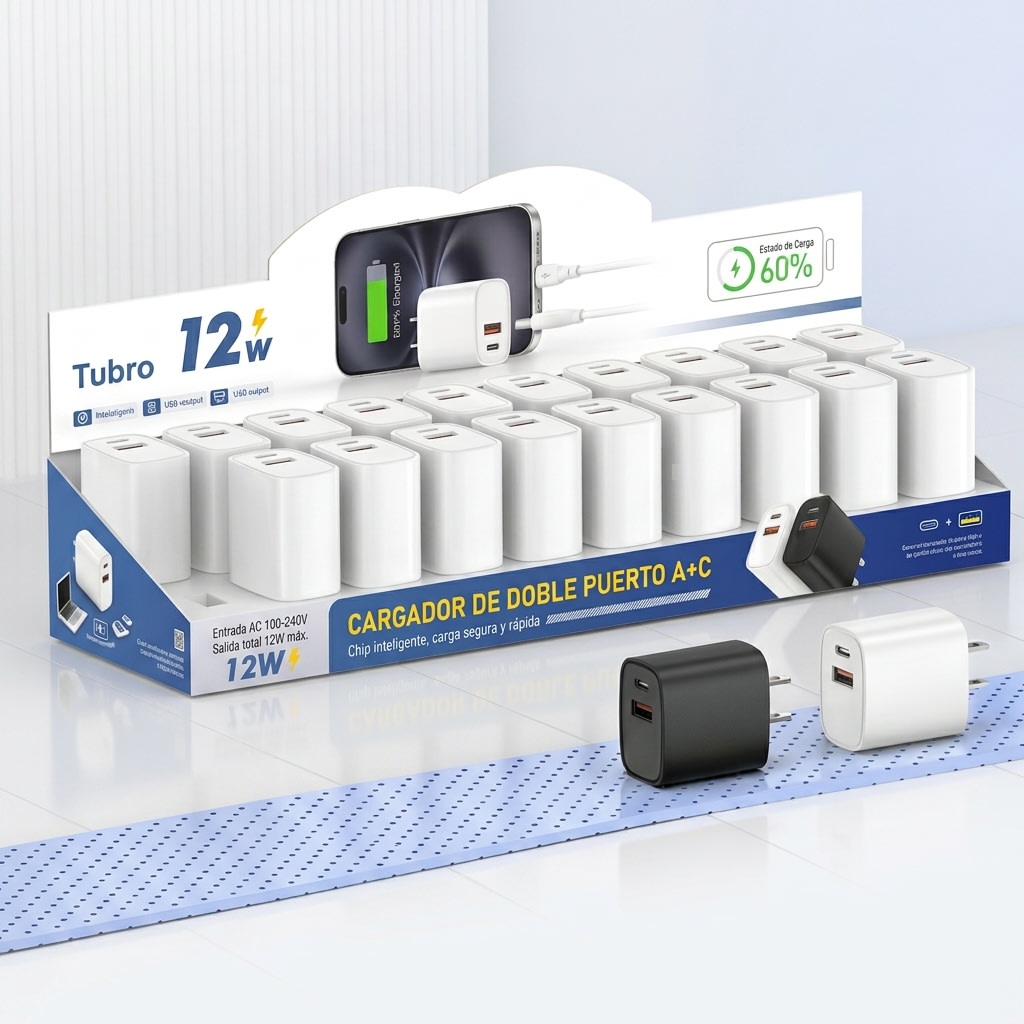 Cargador 12W 1 USB-A + 1 USB-C Nebro VGA-0518