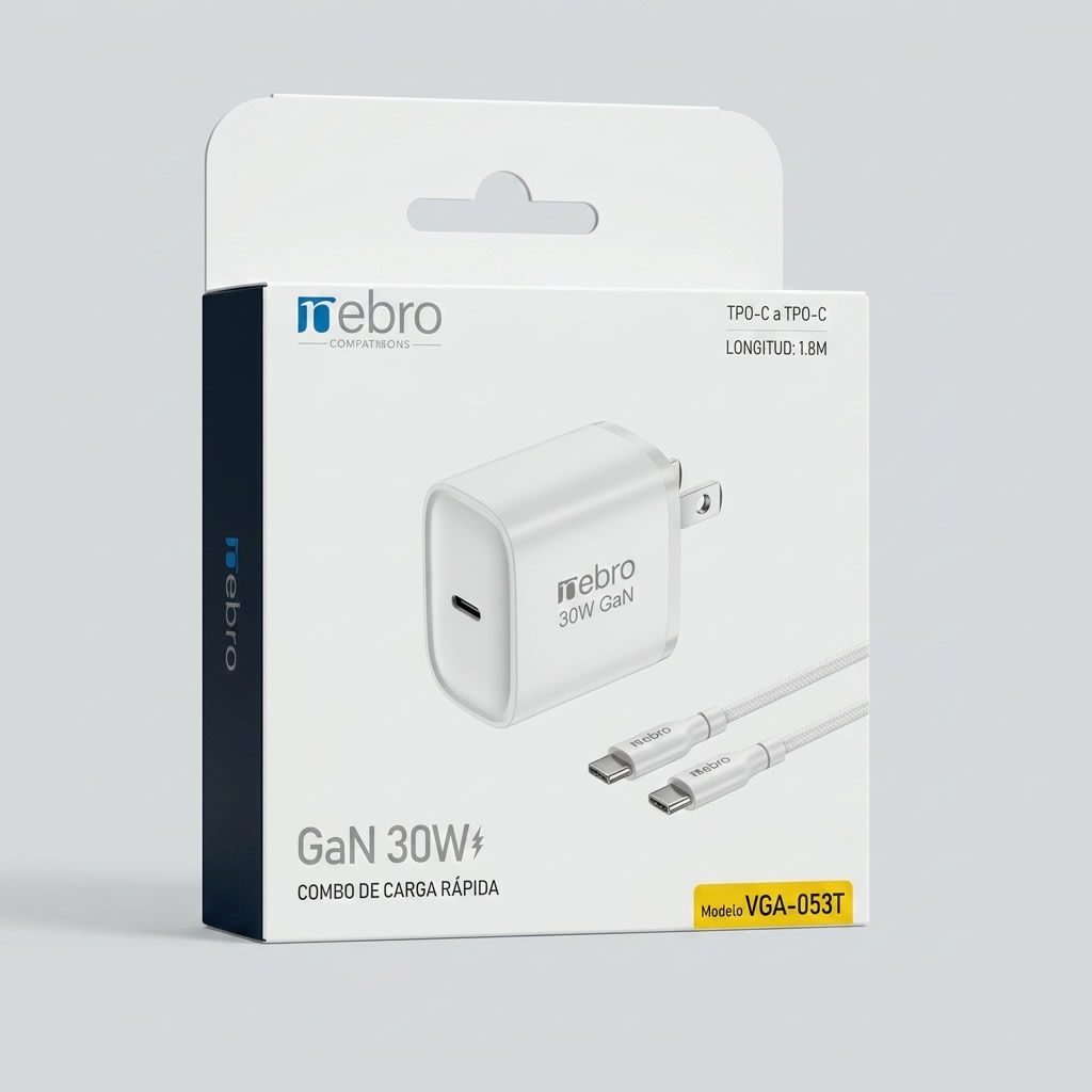 CARGADOR VGA-053T DE 30W GaN CABLE C A C SALIDA TIPO C1