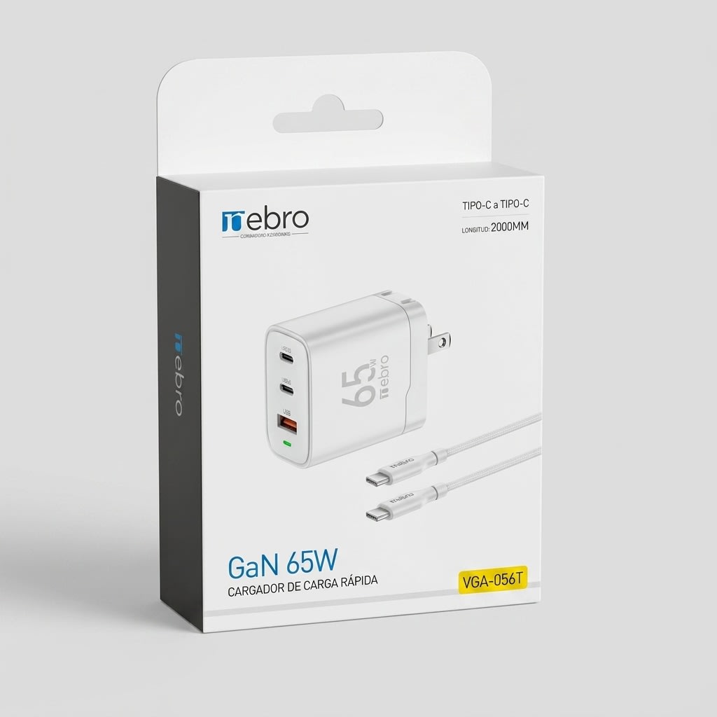 CARGADOR VGA-056T 65W  CARGA RAPIDA C A C 2 SALIDAS C 1 USB6
