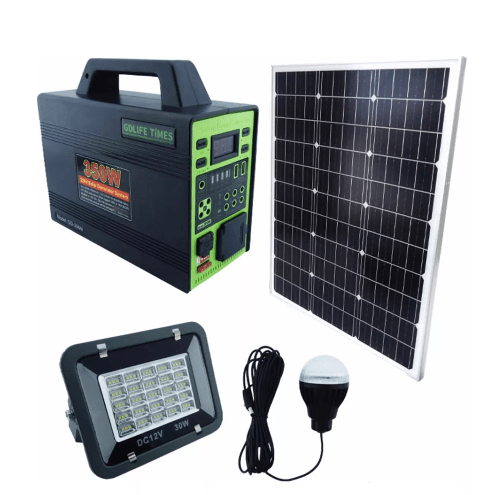 Generador Solar Greate Green Life de 350 Vatios panel solar 16v 75w reflector, bocina 4 bombillas2