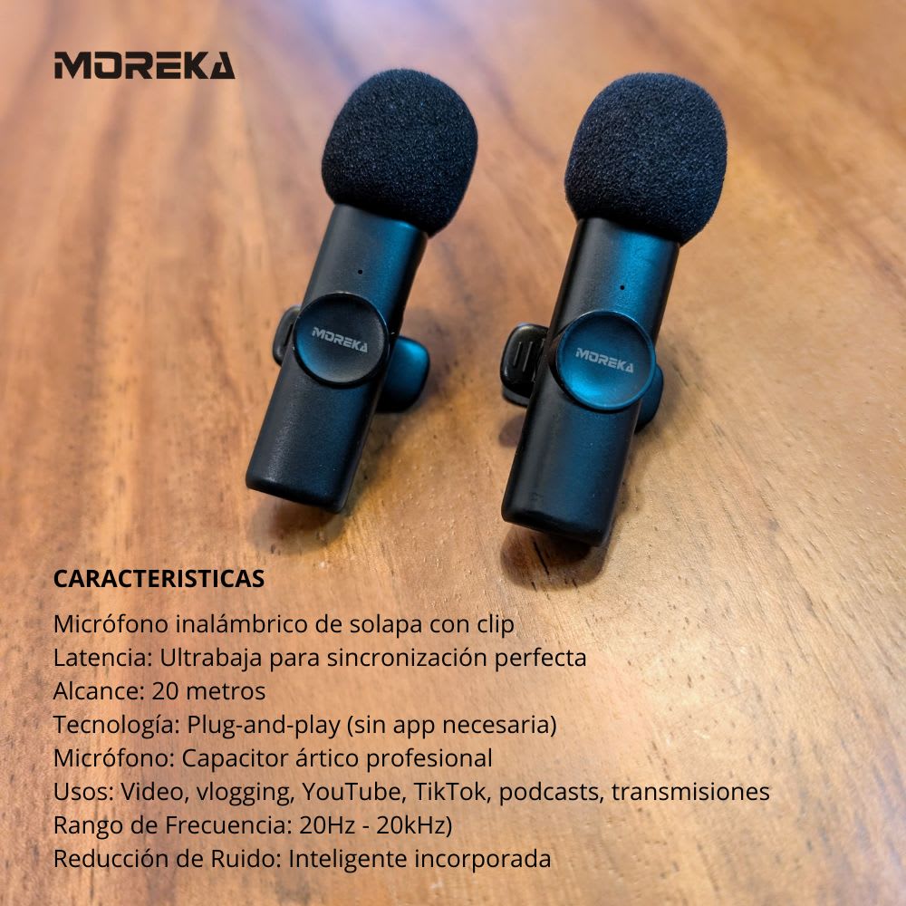 Paquete de 2 micrófonos inalámbricos  reducción de ruido con clip para grabación de vlog Moreka ML-032