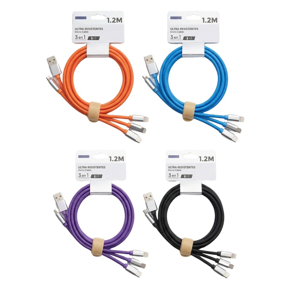 Cable 3 en 1 Moreka CB-042 3.1 A y Datos 1.2 M, Lightning, Tipo C, V82