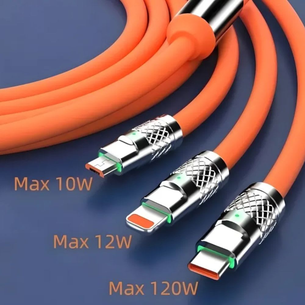 Cable 3 en 1 Moreka CB-042 3.1 A y Datos 1.2 M, Lightning, Tipo C, V87