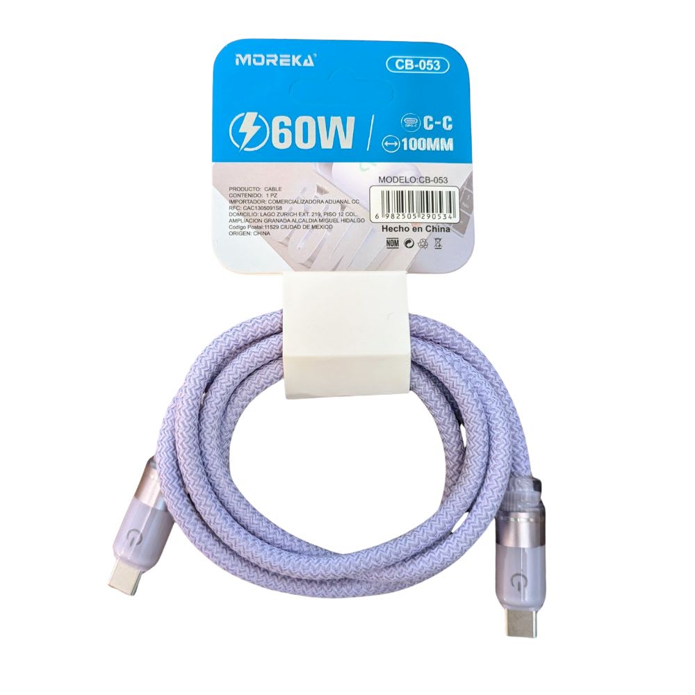 Cable Moreka Tipo C a C CB-053 60W carga rápida 1m10