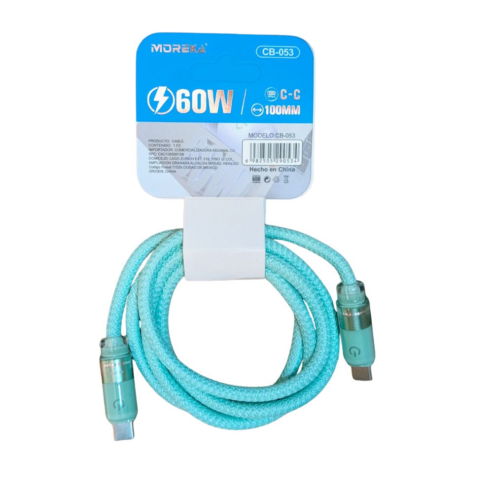 Cable Moreka Tipo C a C CB-053 60W carga rápida 1m7