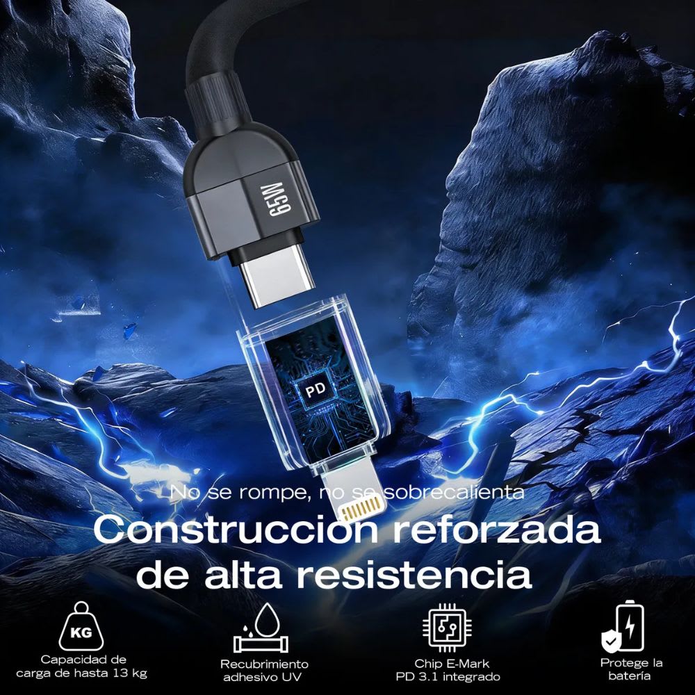 Cable Moreka 4 En 1 Cable Datos 65W en C 27W en IP 1.5m Para Iphone Usb Tipo C CB-0585