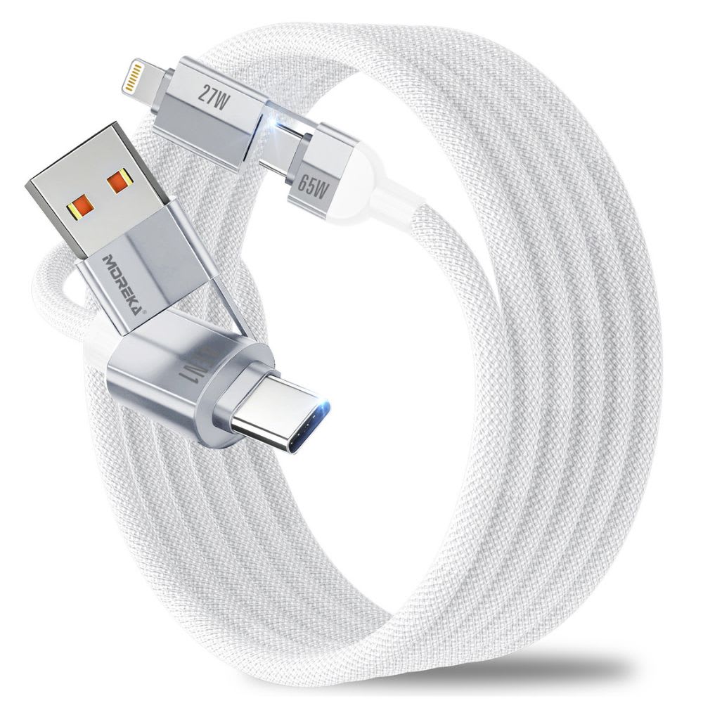 Cable Moreka 4 En 1 Cable Datos 65W en C 27W en IP 1.5m Para Iphone Usb Tipo C CB-0588