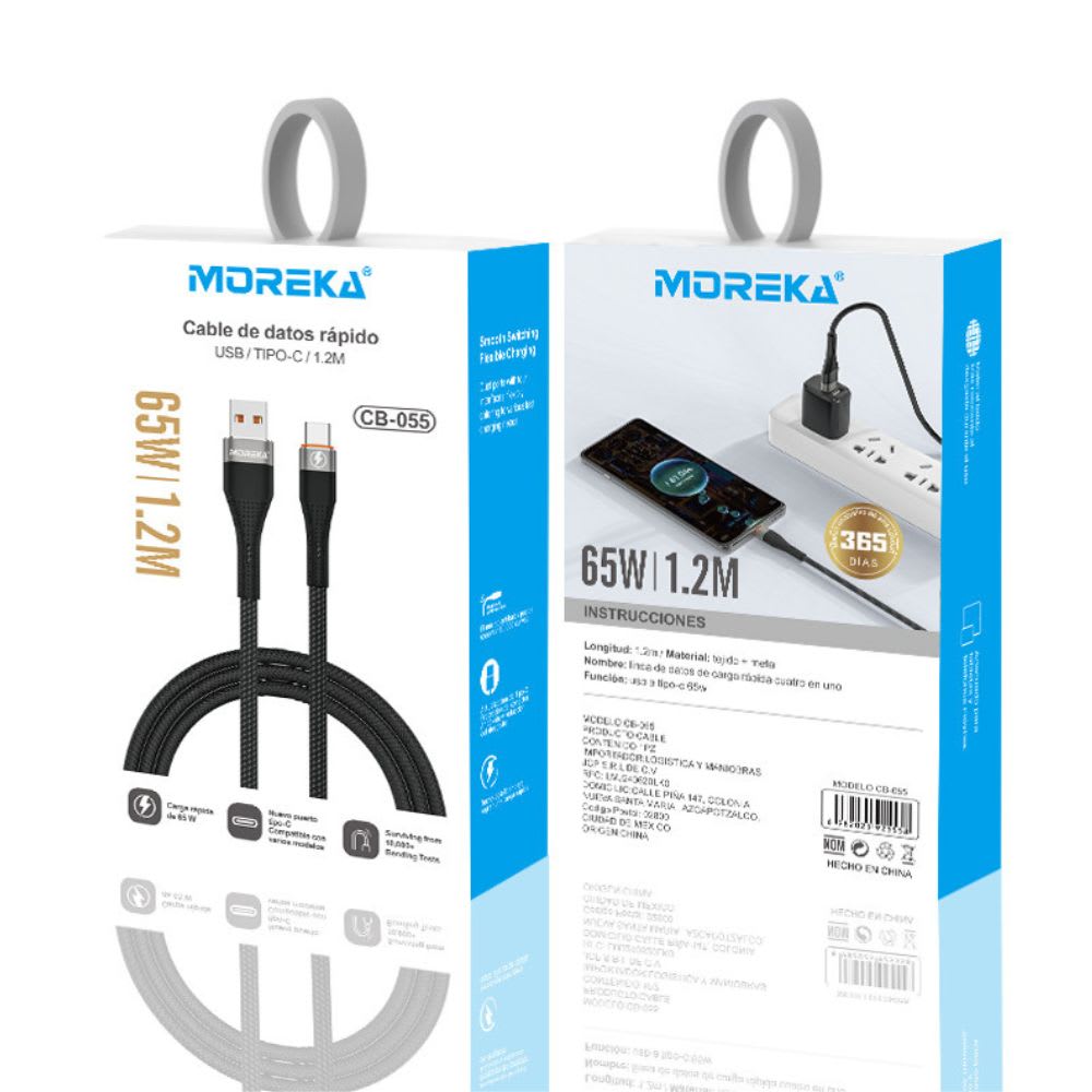 Cable Moreka Tipo C a USB CB-55 65W carga rápida 1.2M1