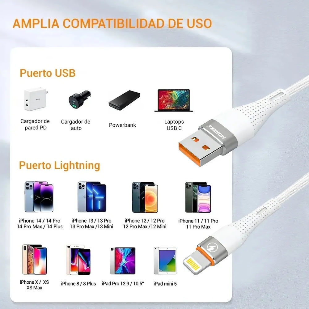Cable Moreka IP USB 2.4A carga rápida 1.2M CB-0565