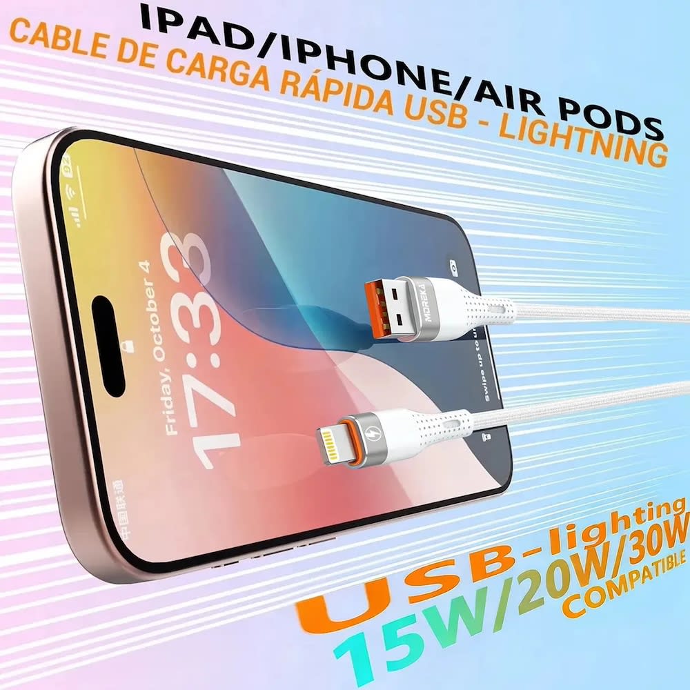 Cable Moreka IP USB 2.4A carga rápida 1.2M CB-0564