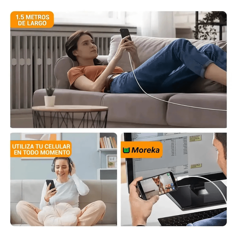 Cable Moreka IP USB 2.4A carga rápida 1.2M CB-0568