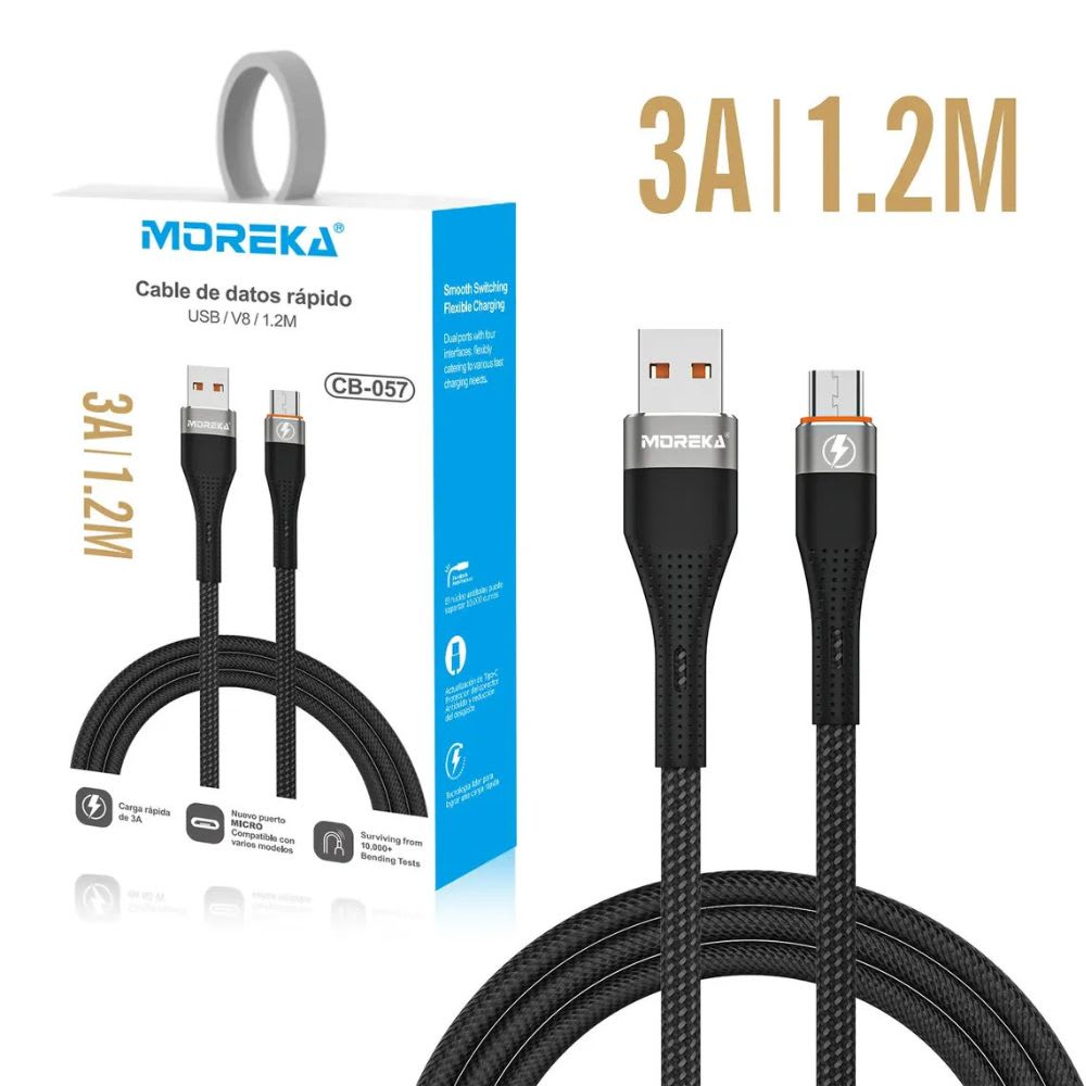 Cable Moreka V8 USB 3A carga rápida 1.2M CB-05710