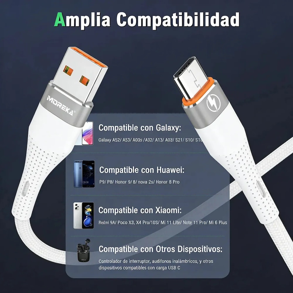 Cable Moreka V8 USB 3A carga rápida 1.2M CB-0573