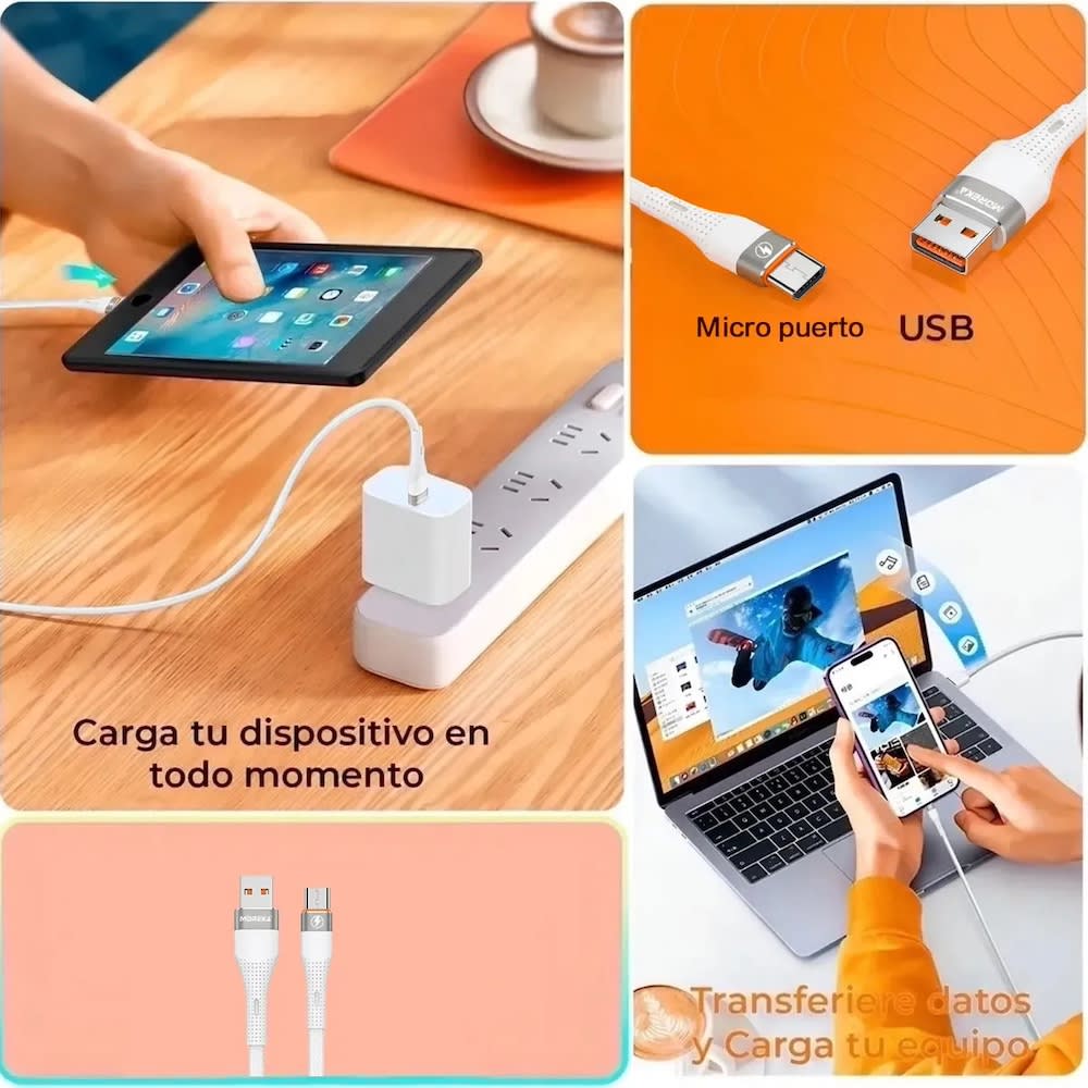 Cable Moreka V8 USB 3A carga rápida 1.2M CB-0578