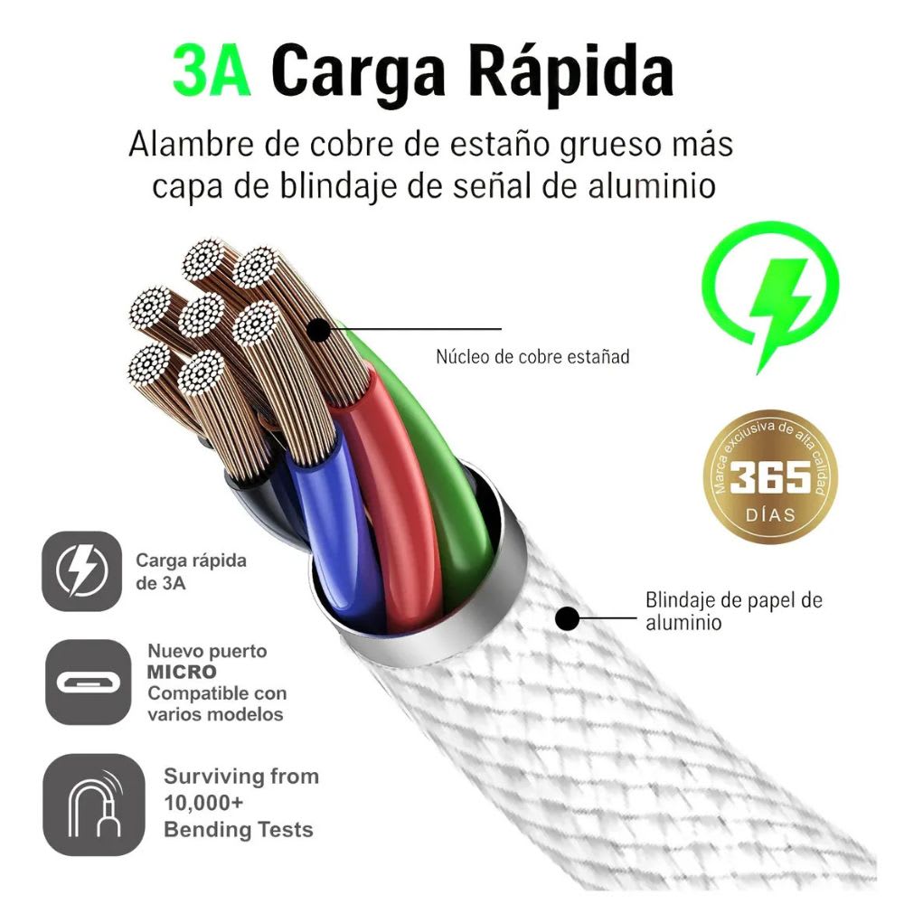 Cable Moreka V8 USB 3A carga rápida 1.2M CB-0574