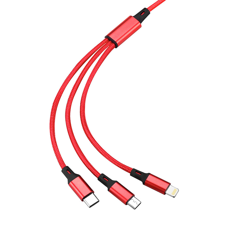 Cable 3 en 1 Moreka CB-046 3.1 A y Datos 1.2 M, Lightning, Tipo C, V8 0