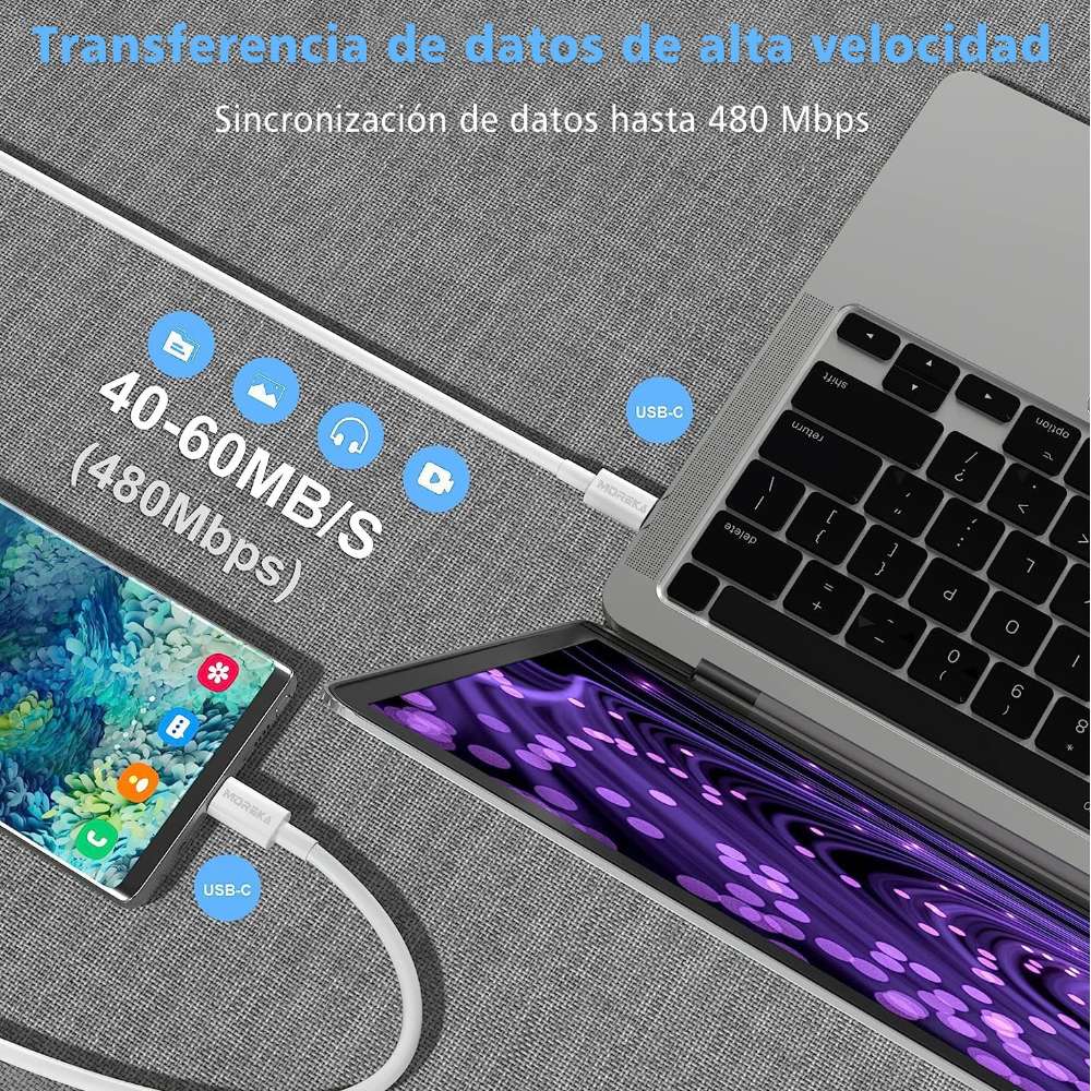 Cable Moreka Tipo C a C CB-39 60W carga rápida 1M6