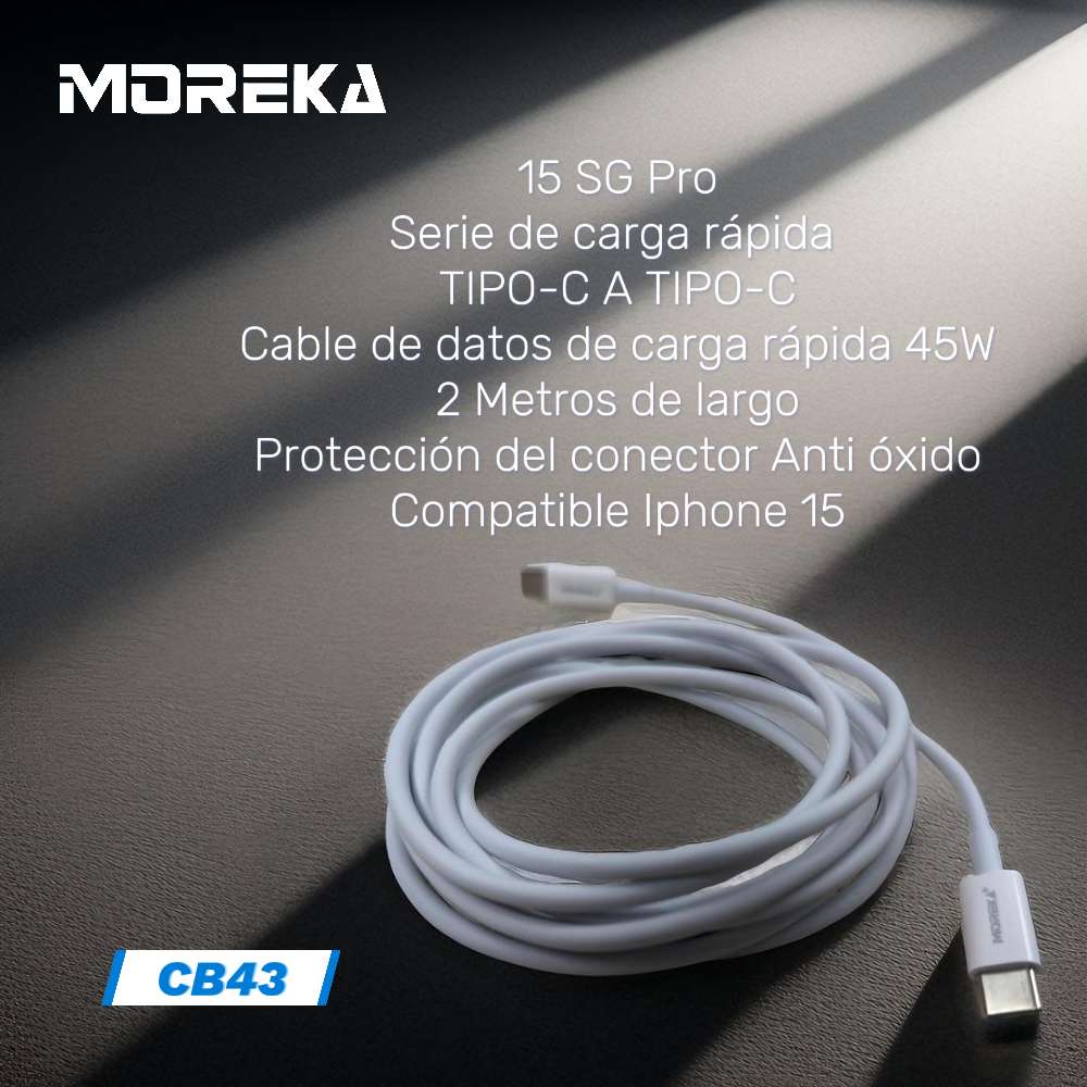 Cable Moreka Tipo C a C CB-43 45W carga rápida 2M4