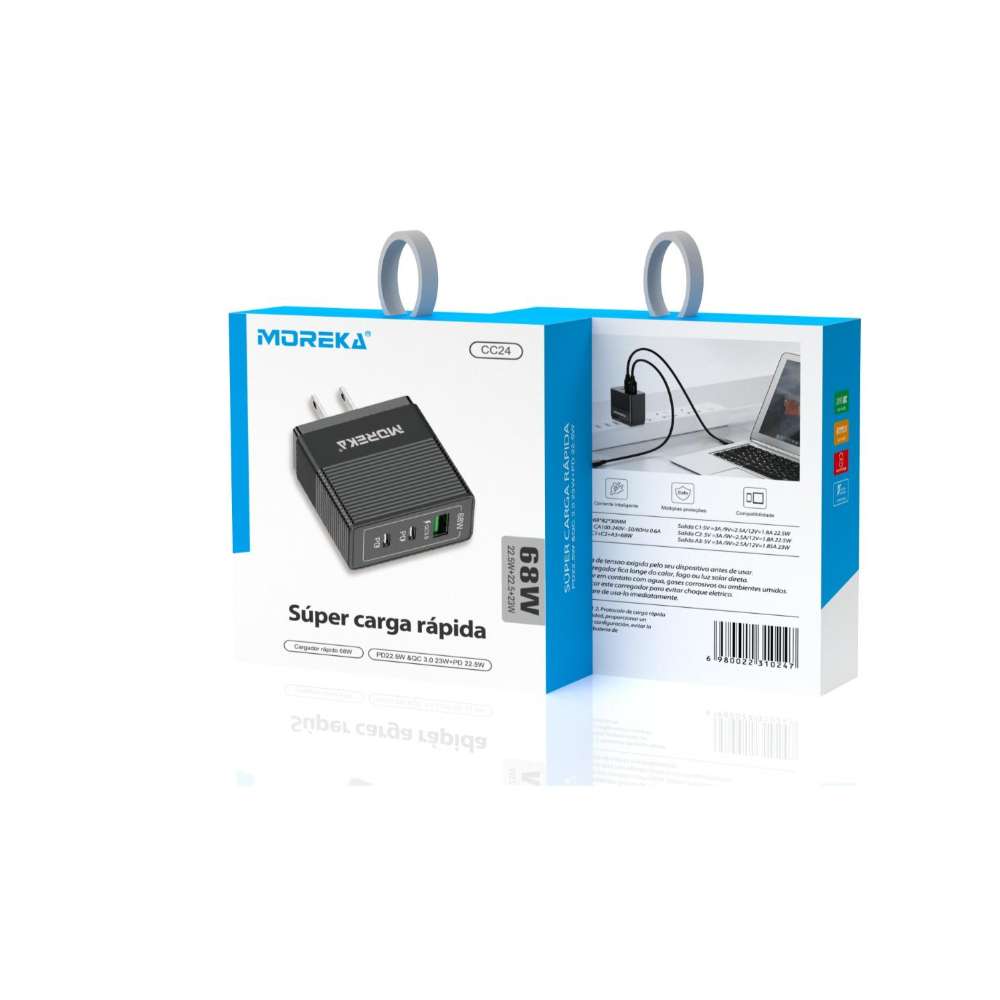 Turbo Cargador 68W 3 puertos C1 22.5W C1 22.5W QC 3.0 23W5