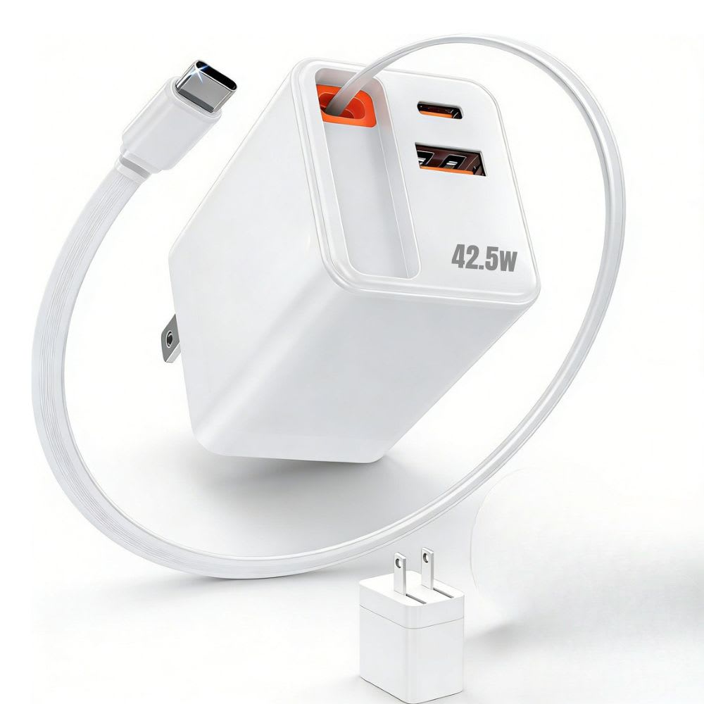 Cargador 42.5W 5V- 3A 2 Puertos PD 20W QC3.1  22.5 cable tipo C retráctil Moreka CC27 0