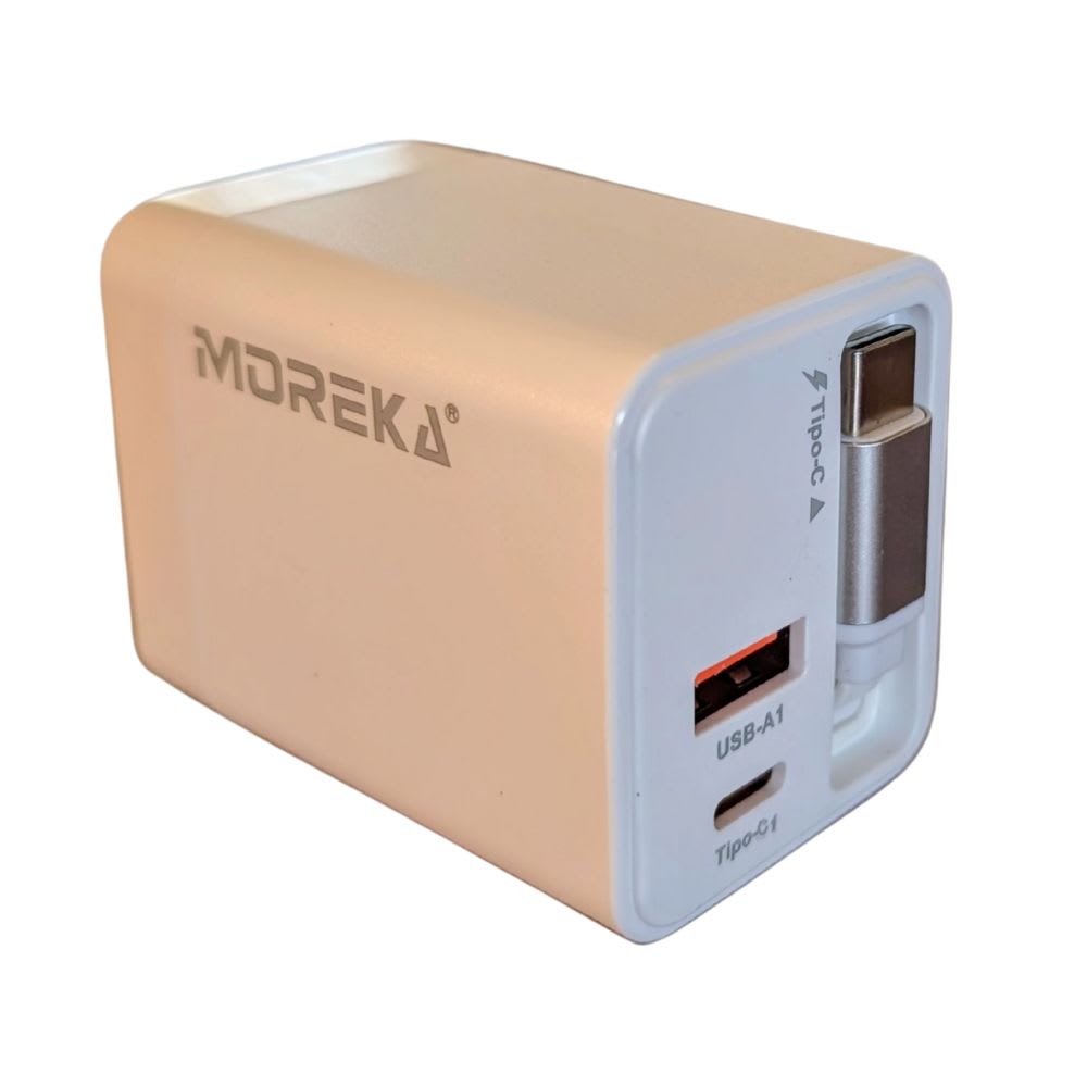 Cargador 42.5W 5V- 3A 2 Puertos PD 20W QC3.1  22.5 cable tipo C retráctil Moreka CC278