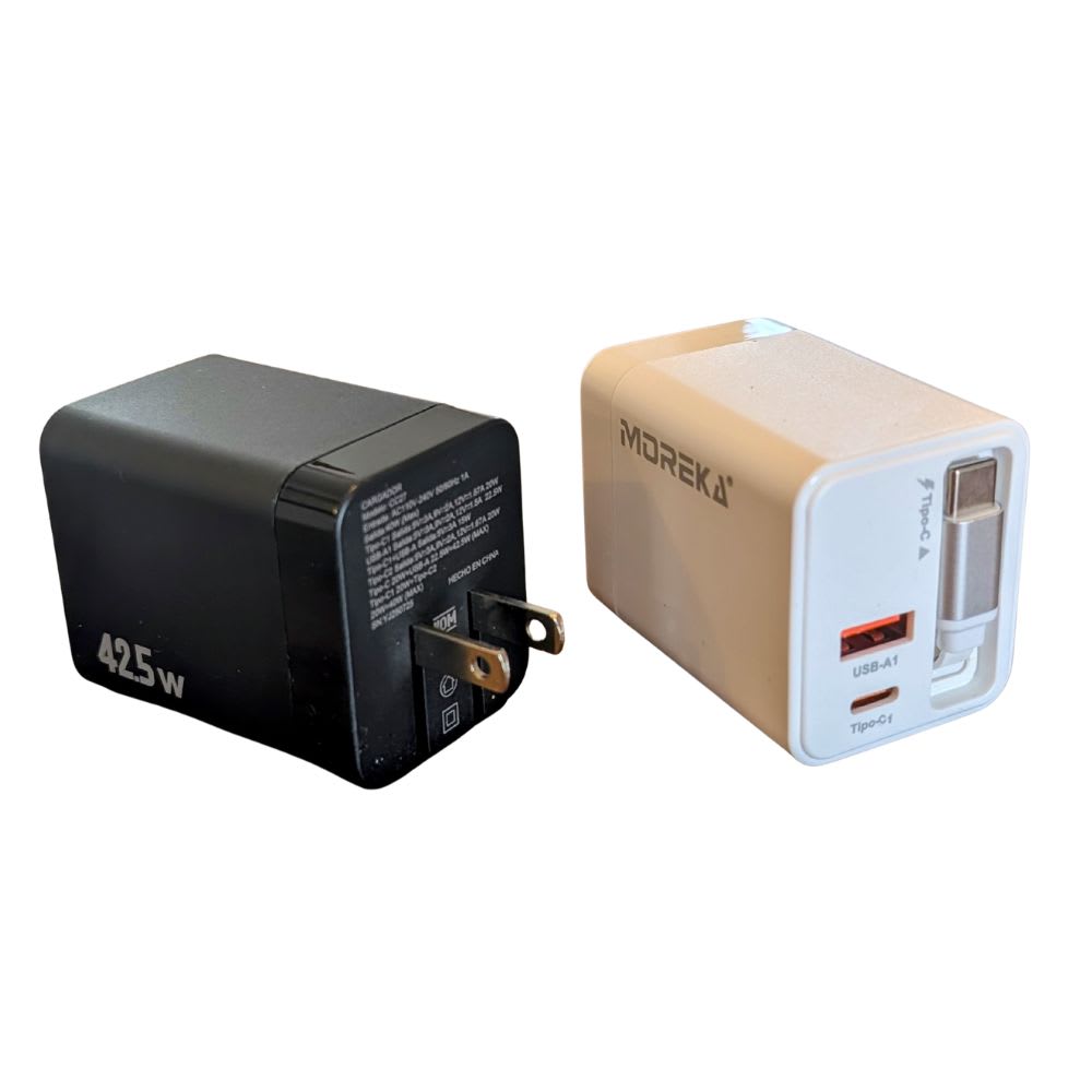 Cargador 42.5W 5V- 3A 2 Puertos PD 20W QC3.1  22.5 cable tipo C retráctil Moreka CC275