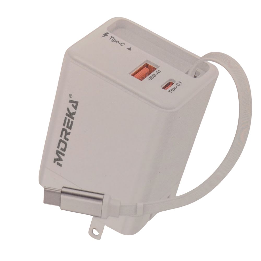 Cargador 42.5W 5V- 3A 2 Puertos PD 20W QC3.1  22.5 cable tipo C retráctil Moreka CC272