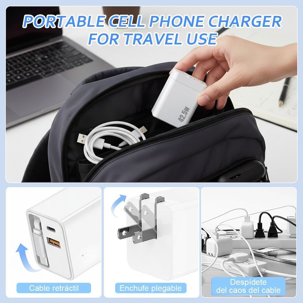 Cargador Moreka CC27 42.5W PD QC3.1 Tipo C Retráctil4