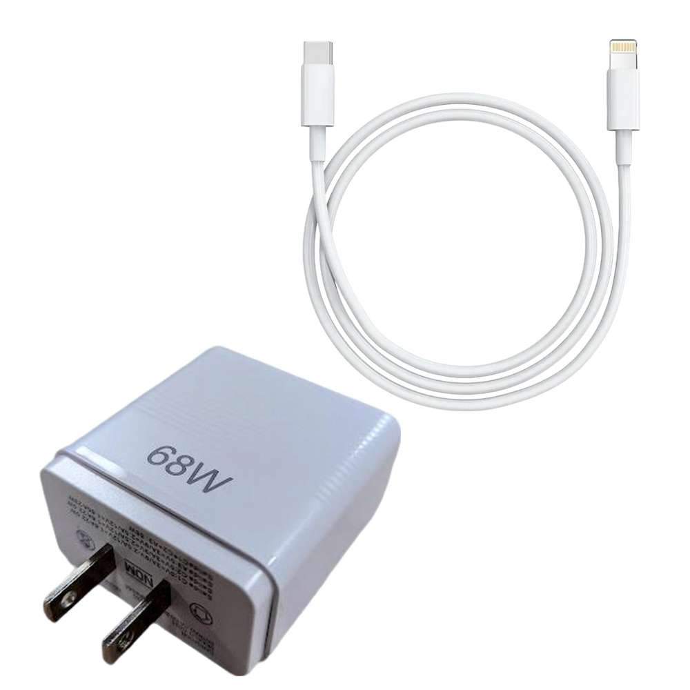 Turbo Cargador 68W 2 puertos C1 22.5W y QC3.0 23W Cable C-IP7