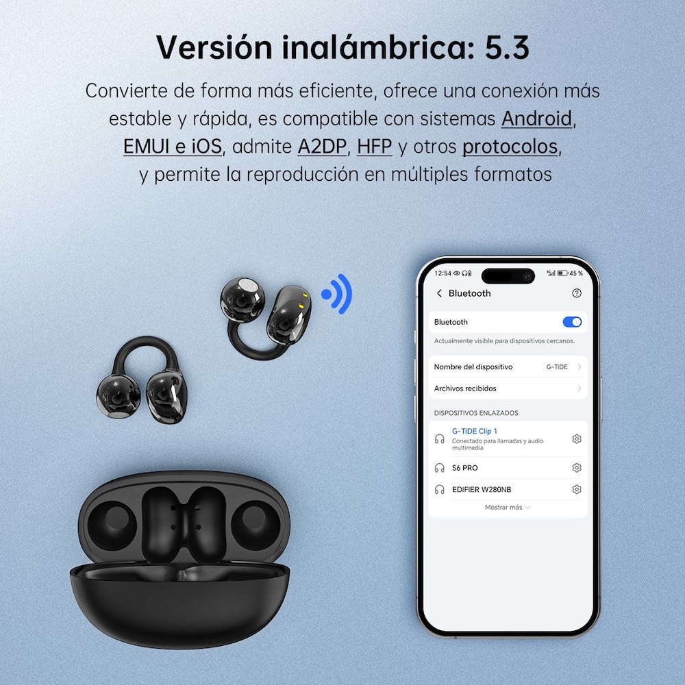 Audífonos CLIP 1 Cancelación Ruido  Audífonos 30mAh / Estuche 300mAh IPX4 G-TIDE4
