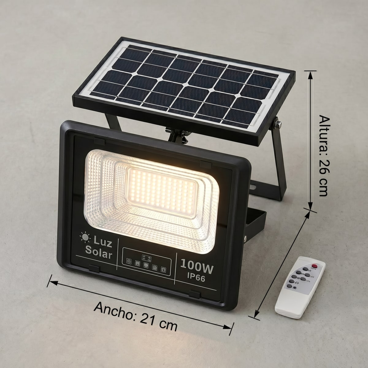 Lámpara Solar 100W MS-100W para Exterior Ilumina Toda la Noche sin Cableado Control Remoto IP66 Resistente a Lluvia y Polvo Ahorro Energético para Jardín o Garaje2