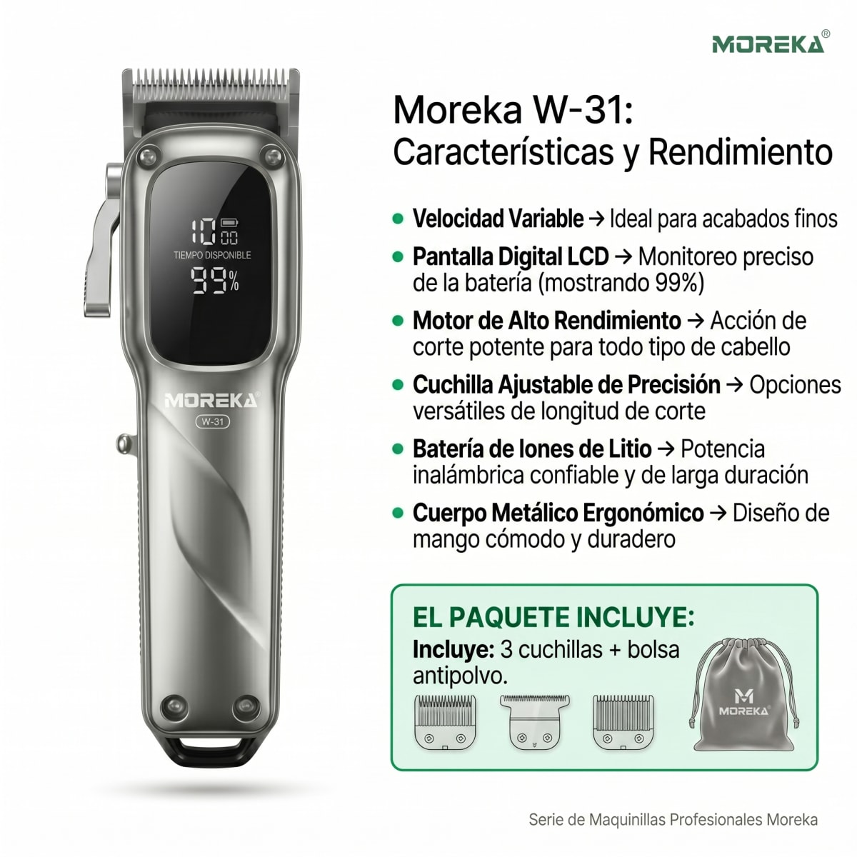 MAQUINILLA CON CUCHILLA AJUSTABLE Profesional B Carga - Moreka Modelo W-319