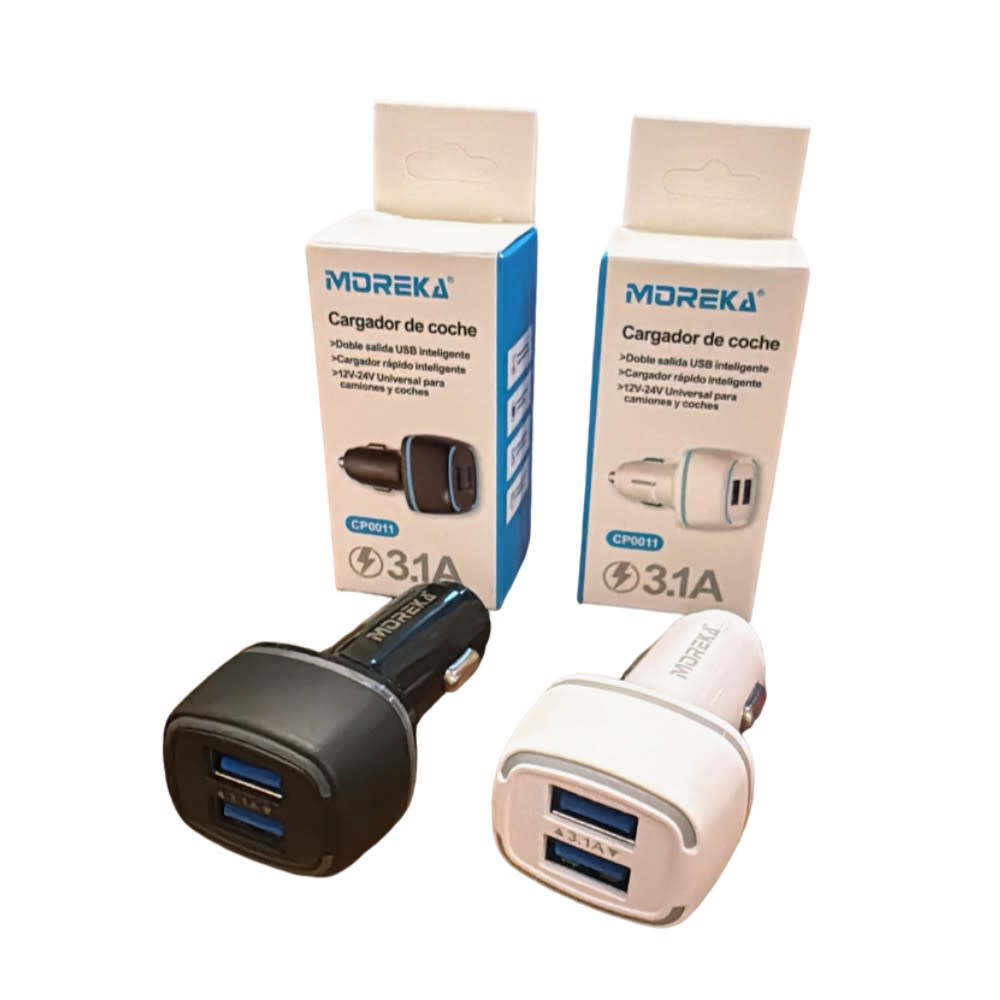 Cargador De Carro 2.4A Moreka CP0011 Plug In Doble puerto USB7