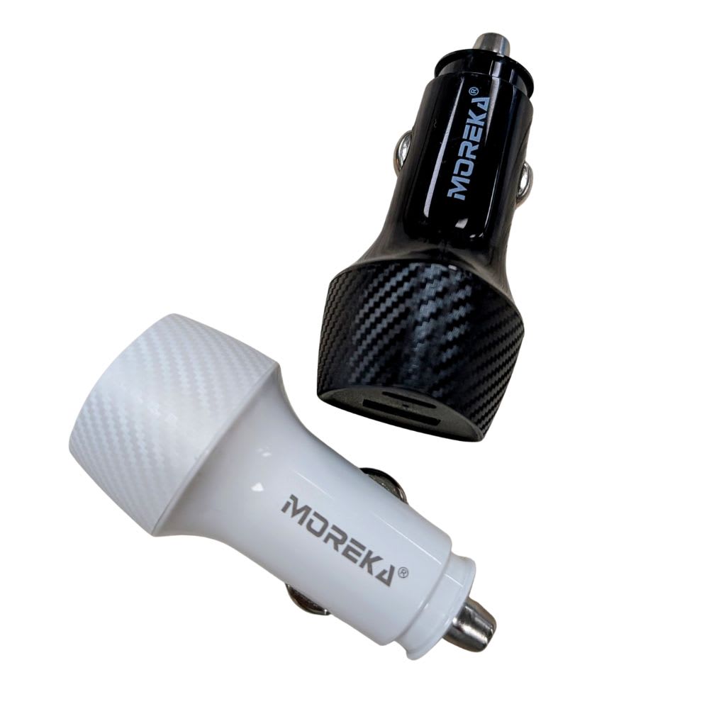 Turbo Cargador De Carro 48W PD30W QC18W Moreka CP0013 Plug In puertos USB y C2