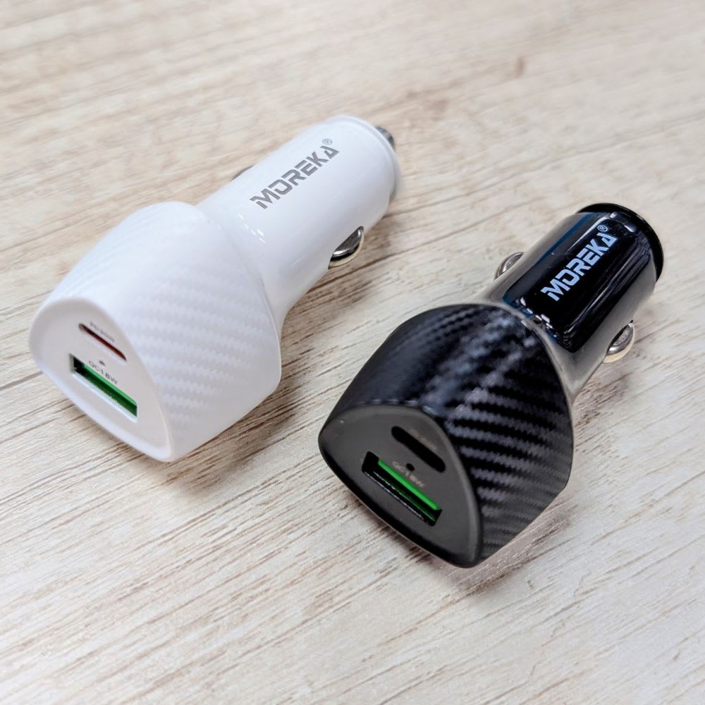 Turbo Cargador De Carro 48W PD30W QC18W Moreka CP0013 Plug In puertos USB y C3