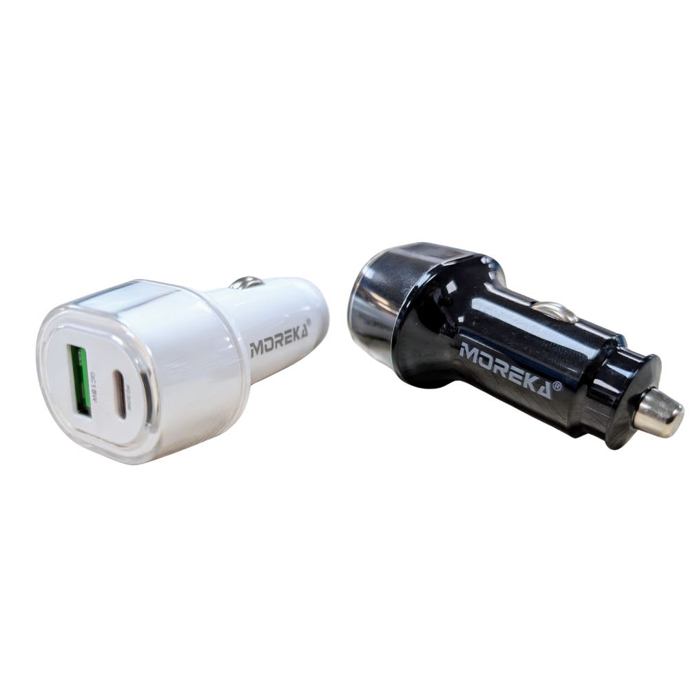 Turbo Cargador De Carro 48W PD30W QC18W Moreka CP0014 Plug In puertos USB y C2