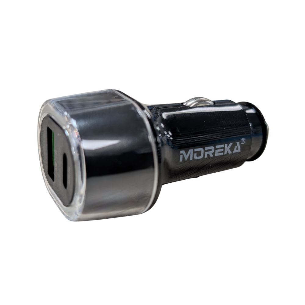 Turbo Cargador De Carro 48W PD30W QC18W Moreka CP0014 Plug In puertos USB y C3