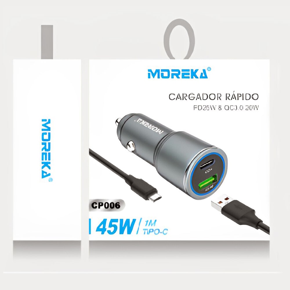 Turbo Cargador De Carro 45W  2 PD25W, QC3.0 20W Moreka CP00683